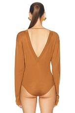 Saint Laurent V-neck Bodysuit in Cognac, view 4, click to view large image.