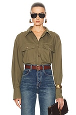 Saint Laurent Button Up Top in Authentic Kaki, view 1, click to view large image.