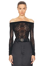 Saint Laurent Lace Off The Shoulder Bodysuit in Noir, view 1, click to view large image.