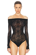 Saint Laurent Lace Off The Shoulder Bodysuit in Noir, view 2, click to view large image.