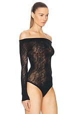 Saint Laurent Lace Off The Shoulder Bodysuit in Noir, view 3, click to view large image.