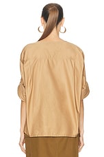 Saint Laurent Convertible Sleeve Blouse in Beige, view 3, click to view large image.