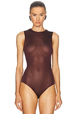 Saint Laurent Sleeveless Bodysuit in Prune, view 2, click to view large image.