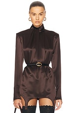 Saint Laurent Mockneck Blouse in Chocolate | FWRD