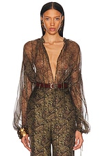 Saint Laurent Tie Neck Blouse in Kaki Bordeaux | FWRD