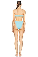 Saint Laurent Cut Out One Piece Swimsuit in Bleu Topaze, view 3, click to view large image.