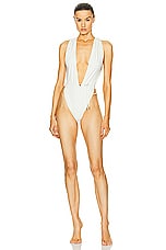 Saint Laurent Plunge One Piece Swimsuit in Blanc Creme, view 1, click to view large image.