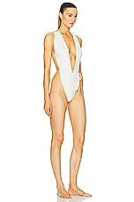 Saint Laurent Plunge One Piece Swimsuit in Blanc Creme, view 2, click to view large image.