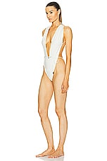 Saint Laurent Plunge One Piece Swimsuit in Blanc Creme, view 3, click to view large image.