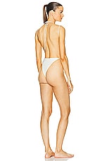 Saint Laurent Plunge One Piece Swimsuit in Blanc Creme, view 4, click to view large image.