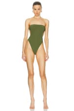Saint Laurent Cut Out One Piece Swimsuit in Cactus, view 1, click to view large image.