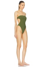 Saint Laurent Cut Out One Piece Swimsuit in Cactus, view 2, click to view large image.
