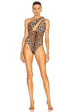 Saint Laurent One Shoulder One Piece Swimsuit in Leopard, view 1, click to view large image.