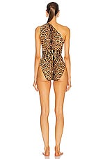 Saint Laurent One Shoulder One Piece Swimsuit in Leopard, view 4, click to view large image.