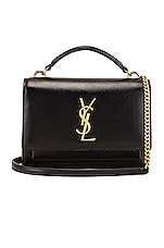 Saint Laurent Sunset Top Handle Chain Wallet Bag in Nero & Nero, view 1, click to view large image.