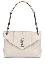Saint Laurent Medium Monogramme Puffer Loulou Shoulder Bag in Crema Soft, view 6, click to view large image.