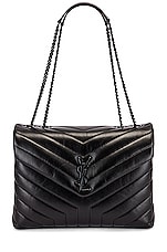 Saint Laurent Medium Supple Monogramme Loulou Chain Bag in Black & Black, view 6, click to view large image.