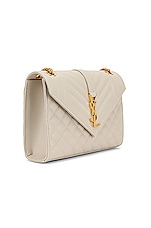 Saint Laurent Medium Monogramme Satchel Bag in Crema Soft, view 4, click to view large image.