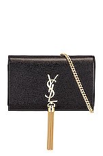 Saint Laurent Small Kate Chain Wallet in Noir, view 1, click to view large image.