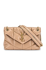Saint Laurent Small Puffer Chain Bag in Dark Beige, view 1, click to view large image.