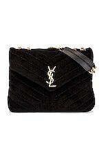 Saint Laurent Medium Loulou Suede Chain Bag in Nero & Nero, view 1, click to view large image.