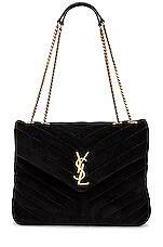 Saint Laurent Medium Loulou Suede Chain Bag in Nero & Nero, view 6, click to view large image.