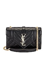 Saint Laurent Small Tri-Quilt Envelope Chain Bag in Nero & Nero, view 1, click to view large image.