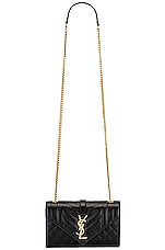 Saint Laurent Small Tri-Quilt Envelope Chain Bag in Nero & Nero, view 6, click to view large image.