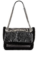 Saint Laurent Medium Niki Shearling Chain Bag in Nero & Nero, view 6, click to view large image.