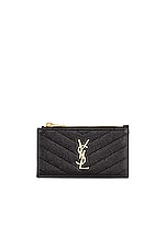 Saint Laurent Zipped Fragments Card Case in Noir, view 1, click to view large image.