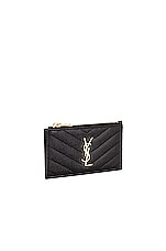 Saint Laurent Zipped Fragments Card Case in Noir, view 3, click to view large image.