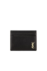 Saint Laurent Tiny Monogramme Credit Card Holder in Nero, view 1, click to view large image.
