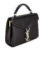 Saint Laurent Mini Cassandra Grain De Poudre Top Handle Bag in Noir, view 4, click to view large image.