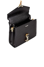 Saint Laurent Mini Cassandra Grain De Poudre Top Handle Bag in Noir, view 5, click to view large image.