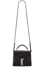 Saint Laurent Mini Cassandra Grain De Poudre Top Handle Bag in Noir, view 6, click to view large image.