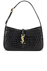 Saint Laurent Le 5 A 7 Embossed Croc Hobo Bag in Noir, view 1, click to view large image.