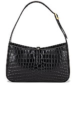 Saint Laurent Le 5 A 7 Embossed Croc Hobo Bag in Noir, view 3, click to view large image.