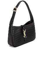 Saint Laurent Le 5 A 7 Embossed Croc Hobo Bag in Noir, view 4, click to view large image.