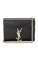 Saint Laurent Mini Cassandra Chain Wallet Bag in Nero, view 1, click to view large image.