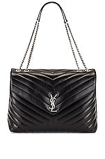 Saint Laurent Large Loulou Chain Bag in Nero & Nero, view 6, click to view large image.