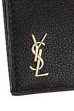 Saint Laurent Tiny Monogramme Zipped Fragments Card Holder in Nero, view 6, click to view large image.