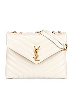Saint Laurent Medium Loulou Chain Bag in Crema Soft, view 1, click to view large image.