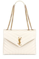 Saint Laurent Medium Loulou Chain Bag in Crema Soft, view 6, click to view large image.