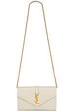 Saint Laurent Mini Envelope Chain Wallet Bag in Crema Soft & Crema Soft, view 6, click to view large image.