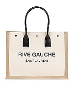 Saint Laurent Small Rive Gauche Tote Bag in Greggio & Naturale, view 1, click to view large image.