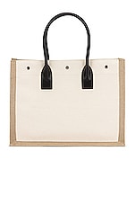 Saint Laurent Small Rive Gauche Tote Bag in Greggio & Naturale, view 3, click to view large image.