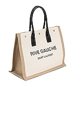 Saint Laurent Small Rive Gauche Tote Bag in Greggio & Naturale, view 4, click to view large image.