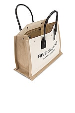 Saint Laurent Small Rive Gauche Tote Bag in Greggio & Naturale, view 5, click to view large image.