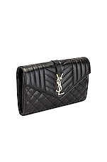 Saint Laurent Mini Envelope Chain Wallet Bag in Nero, view 4, click to view large image.