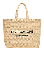 Saint Laurent Supple Rive Gauche Tote Bag in Natural & Deep Marine, view 1, click to view large image.